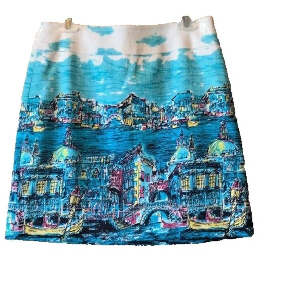 Talbots Venice Cityscape Watercolor Pencil Skirt Women’s 18W - Picture 2 of 5